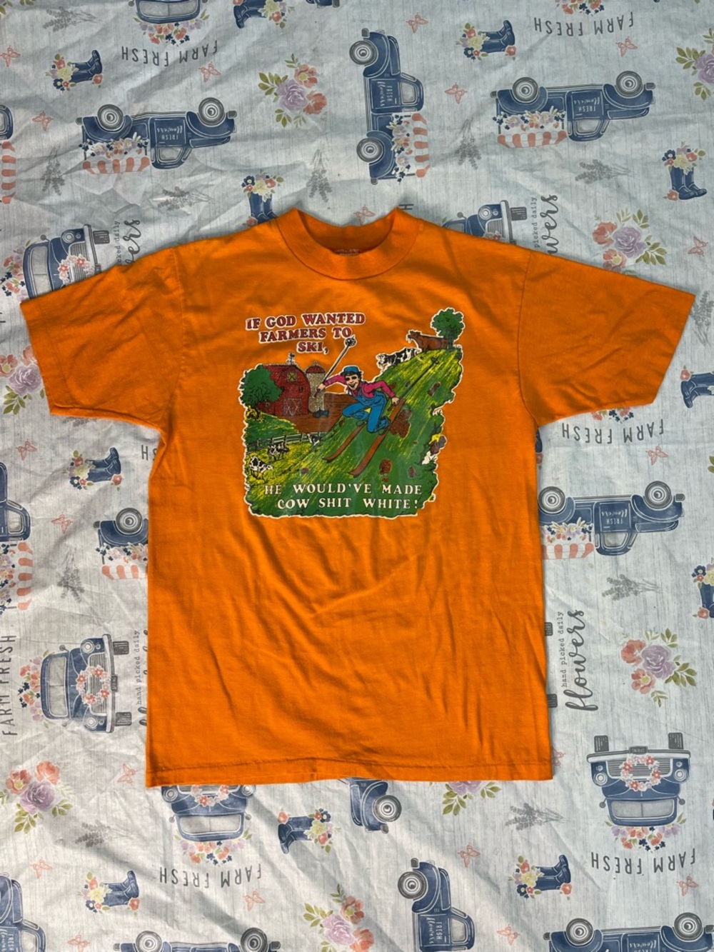 1980s If God Wanted Farmers to Ski… Glitter Single Stitch Graphic Tee – Medium